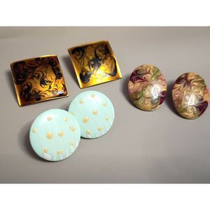 Vintage 80's Jewelry Post Earrings Trio, 2 Lacquered Metallic and 1 Lucite pair